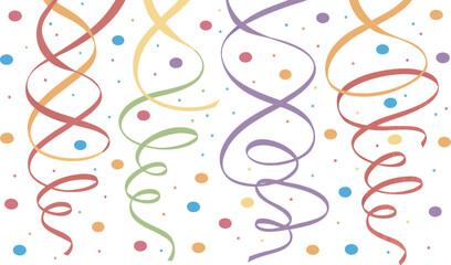 Vibrant colorful streamers and confetti create a festive and celebratory background pattern perfect for parties