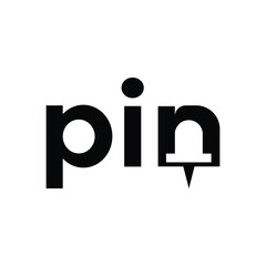Bold, black and white typographic logo concept displaying the word 'pin,' with the final 'n' cleverly integrated as an iconic location marker symbol