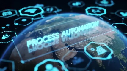 Global Process Automation Concept with Digital Icons and Rotating Earth Business Technology Future - Powered by Adobe