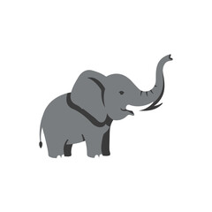 Obraz premium A stylized illustration of a gray elephant with its trunk raised, standing on a white background.