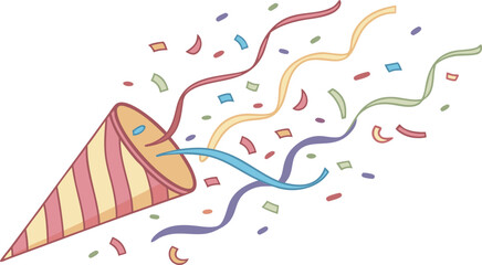 A festive party popper explodes with colorful streamers and confetti celebrating a joyous occasion with vibrant motion