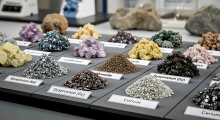 small piles of various minerals extracted from a rare earth mine highlighting the diversity and importance of these resources in modern industry