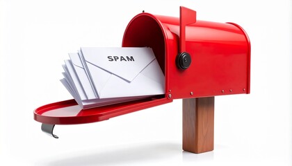 Red mailbox overflowing with SPAM mail