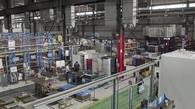 Drone shot of Indian manufacturing factory from inside