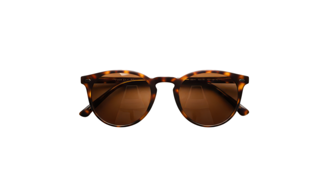 Stylish Tortoiseshell Round Sunglasses On Black Background
