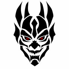 Fierce Tribal Demon or Monster Head Logo with Red Eyes