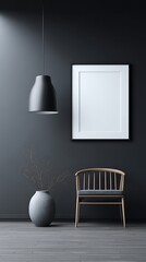 Gloss white frame mockup on matte black backdrop with spotlight