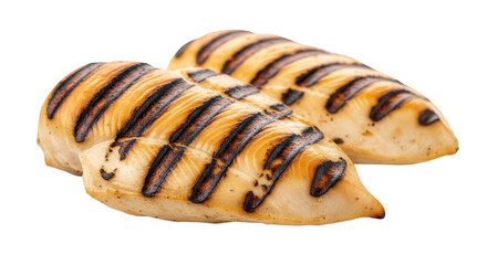 Two Perfectly Grilled Chicken Breasts Isolated On Black