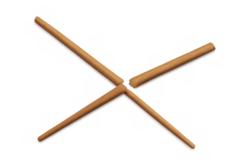 Broken wooden sticks forming a cross or x symbol, illustrating mistake, failure, denial, and refusal on transparent background