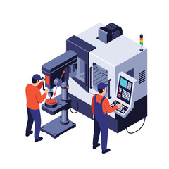 Industrial automation and precision manufacturing with skilled technicians operating advanced machinery.