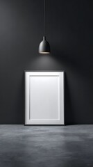 Gloss white frame mockup on matte black backdrop with spotlight