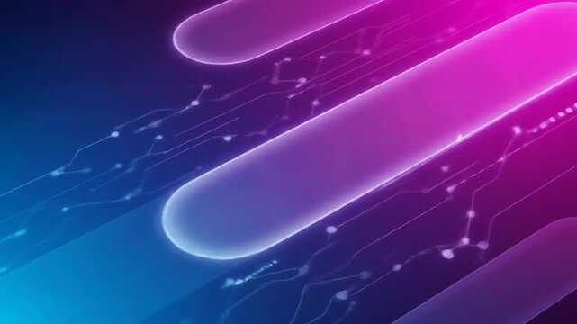 Abstract neon animation glowing oblong shape and digital circuit lines on a dark background