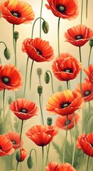 Obraz premium Vibrant Poppies in Watercolor Floral Design on Neutral Background