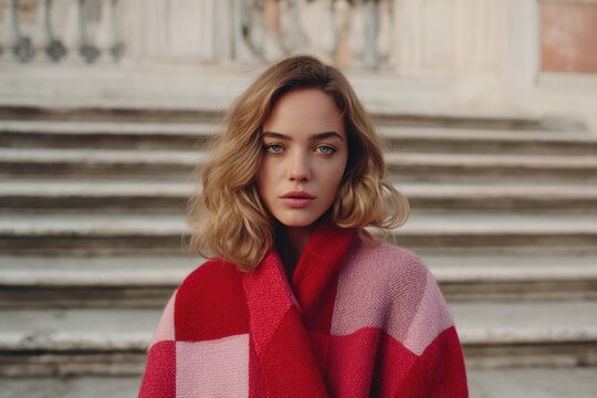 Bold patchwork coat in vibrant hues creates striking, cozy winte