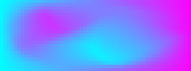 Cyan pixel background with pink and purple gradient mosaic. Geometric squares, blocks, tiles arranged randomly. Vector abstract grid texture. Template backdrop for modern digital media and design.