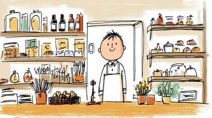 パン屋で働く店員さんのイラスト
