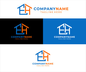The logo design combines the letters EH and a house, using blue and orange colors.