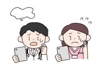 タブレットを持った医者と看護師　男女2人のイラスト