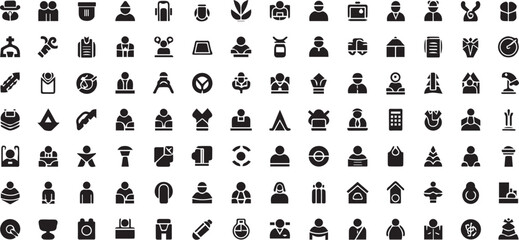Collection of diverse silhouette icons representing various professions and activities in a grid layout