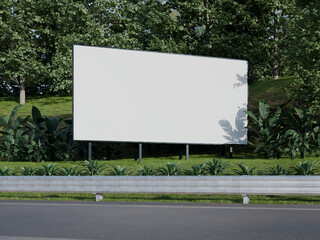White Blank Billboard on the Side of The Road 3D Rendering 