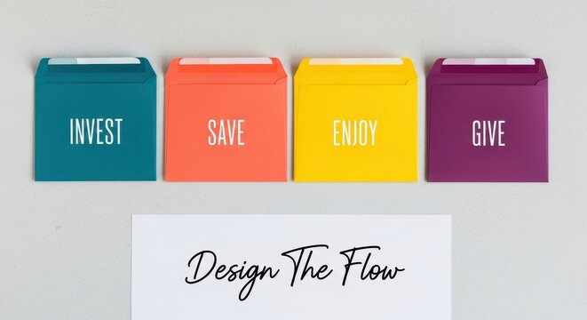 Colorful Envelopes with Save and Enjoy Design Themes on White Background