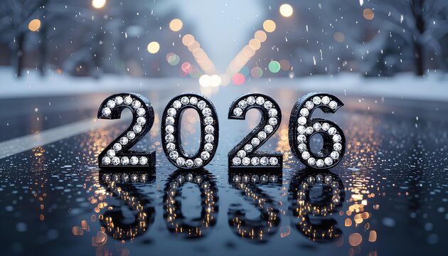 A happy winter celebration card illustration with snow, stars, and light for the New Year's Eve holiday greeting 2026