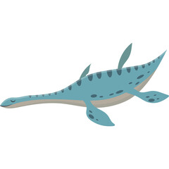 Cartoon Plesiosaurus Creature Swimming In Water With Blue Gray Color Pallete And Dotted Texture © Andika