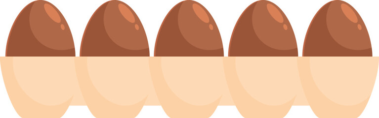 Five brown chicken eggs are nestled in a beige cardboard carton, ready for purchase or consumption