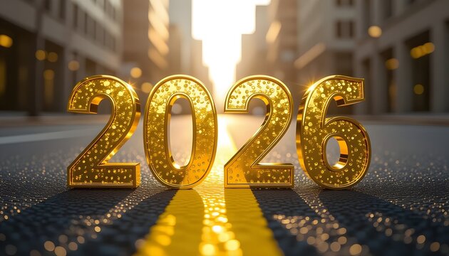 Golden New York City street sign illustration in 3D celebration style 2026 - Powered by Adobe