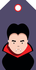 Illustration of a cute little dracula vampire on a halloween tag, perfect for spooky seasonal projects