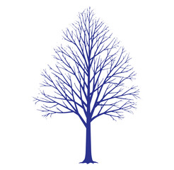 Obraz premium Silhouette of a blue tree with delicate branches on a clean white background