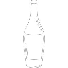 Outline of a wine bottle in black dotted lines on a transparent white background representing a clean and simple design element for beverage packaging or graphic design purposes