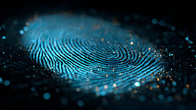 Access security personal data on scan fingerprint identification, Cybersecurity and privacy to protect data. Biometric cyber security concept.