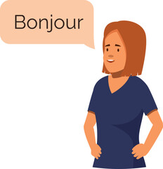 Friendly woman greeting in french, saying bonjour, promoting language learning and cultural exchange © nsit0108