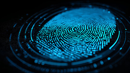 Access security personal data on scan fingerprint identification, Cybersecurity and privacy to protect data. Biometric cyber security concept.