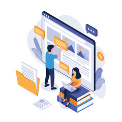 Illustrative concept of online learning and digital content creation.