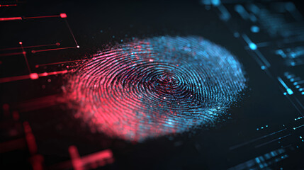 Access security personal data on scan fingerprint identification, Cybersecurity and privacy to protect data. Biometric cyber security concept.