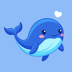 Naklejka premium Cute cartoon blue whale with a heart above its head on a light blue background