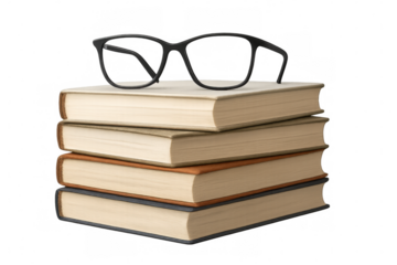 Stacked books with reading glasses on top, representing education, knowledge, learning, and academic studies