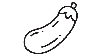 Simple black and white line drawing of a fresh eggplant on a white background