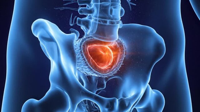 3D Medical Animation of Human Pelvis and Sacrum with Glowing Inflammation.