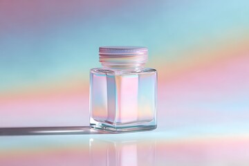 Glossy container glowing on gradient ripple abstract texture with layered colors