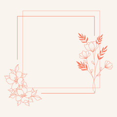 Floral and square hand drawn style. Floral red frame of twigs, leaves and flowers. Frames for the Valentine's day, wedding decor, logo and identity template.