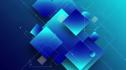Abstract geometric animation dynamic blue squares and circles on gradient background - Powered by Adobe