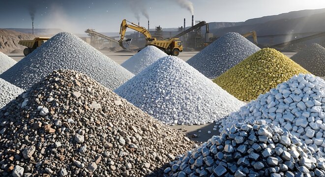 Intricate Generative Visualization of Piles of Mined and Refined Rare Earth Elements Showcasing Industrial Extraction and Vibrant Mineral Richness