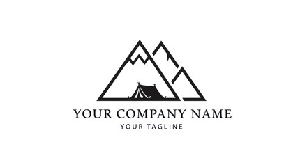 Minimalist Mountain and Tent Logo Design for Outdoor Adventure Company.