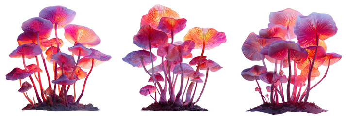 Set of  mushrooms arranged neatly on transparent png background. Ai generated