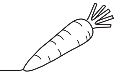 Simple line drawing of a fresh carrot with green leafy tops