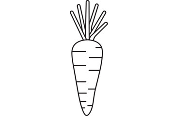 Simple outline drawing of a fresh carrot with green leafy tops