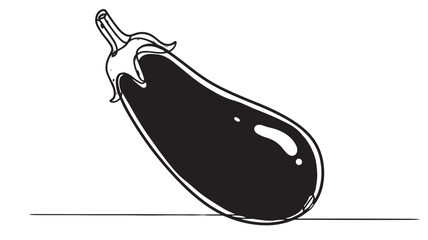 A single ripe eggplant rests on a clean white surface with a subtle shadow.